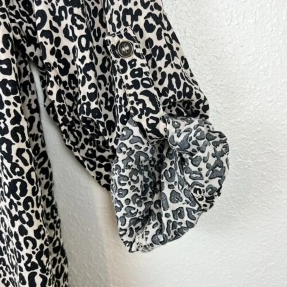 Grand & Greene Small Leopard Animal Print Roll Tab Long Sleeve Button Up Blouse - Picture 5 of 14